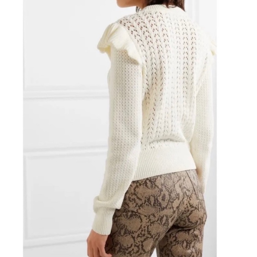 Veronica Beard Earl Ruffle Shoulder Cable Knit Ivory Sweater  XS - Picture 3 of 7